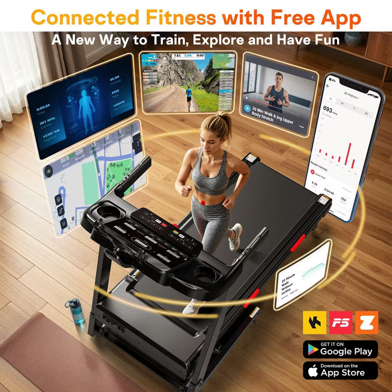 15% Auto Incline Folding Treadmill, 0.6-9MPH, 95 Programs, Heart Rate Monitor & Tablet Holder, Heavy Duty Home Running Machine, 350lbs Max Load