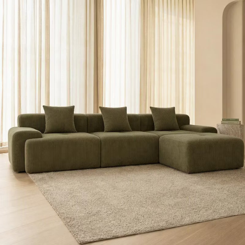 118" Corduroy Modular Cloud Sectional Sofa with Movable Ottoman, Deep Seat Convertible L-Shape Boneless Couch, No Assembly for Living Room & Apartment