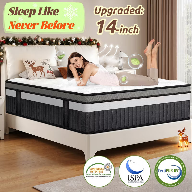 Queen Mattress Clearance,Queen Size Mattress in a Box, 14 Inch Gel Memory Foam Mattress for Cool Night & Pressure Relief, Medium Plush Feel