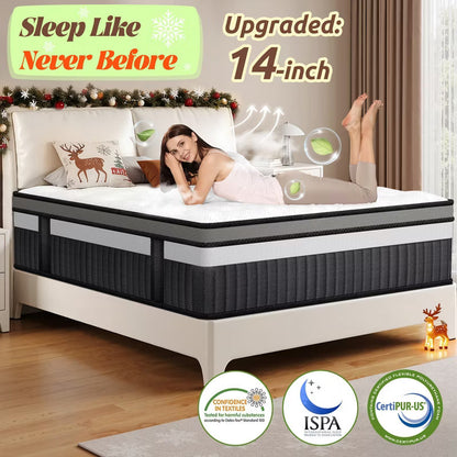 Queen Mattress Clearance,Queen Size Mattress in a Box, 14 Inch Gel Memory Foam Mattress for Cool Night & Pressure Relief, Medium Plush Feel