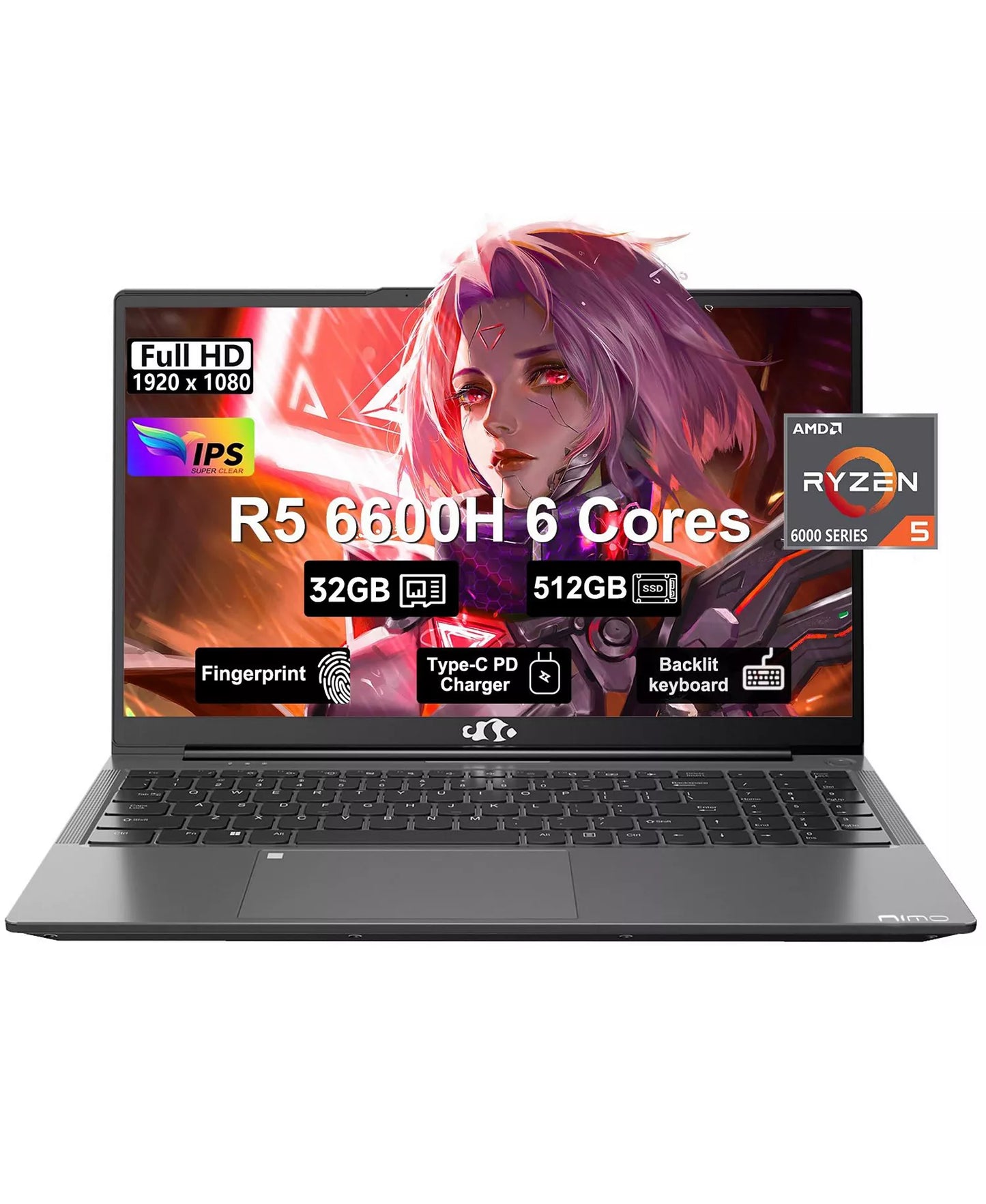 15.6 Gaming Laptop AMD Ryzen 5 6600H 6-Cores 32GB DDR5 RAM 512GB SSD 4.5GHz