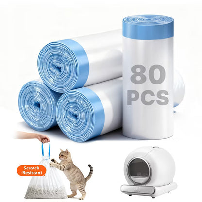 80 PACK Cat Litter Box Liners, Tear Resistant Heavy Duty Cat Litter Bags with Drawstring, Easy Cleanup