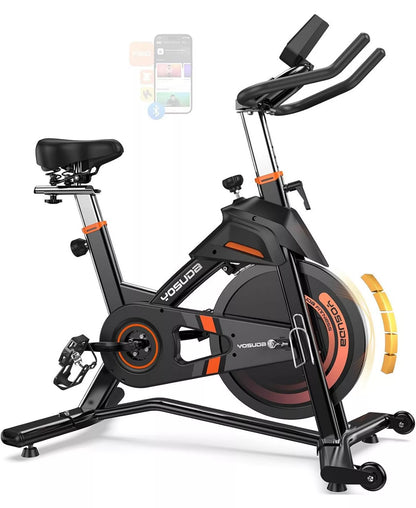 Light Commercial Exercise Bike, 50LB Flywheel, 100-Level Magnetic Resistance, 400LB Capacity, Bluetooth, 20dB Quiet
