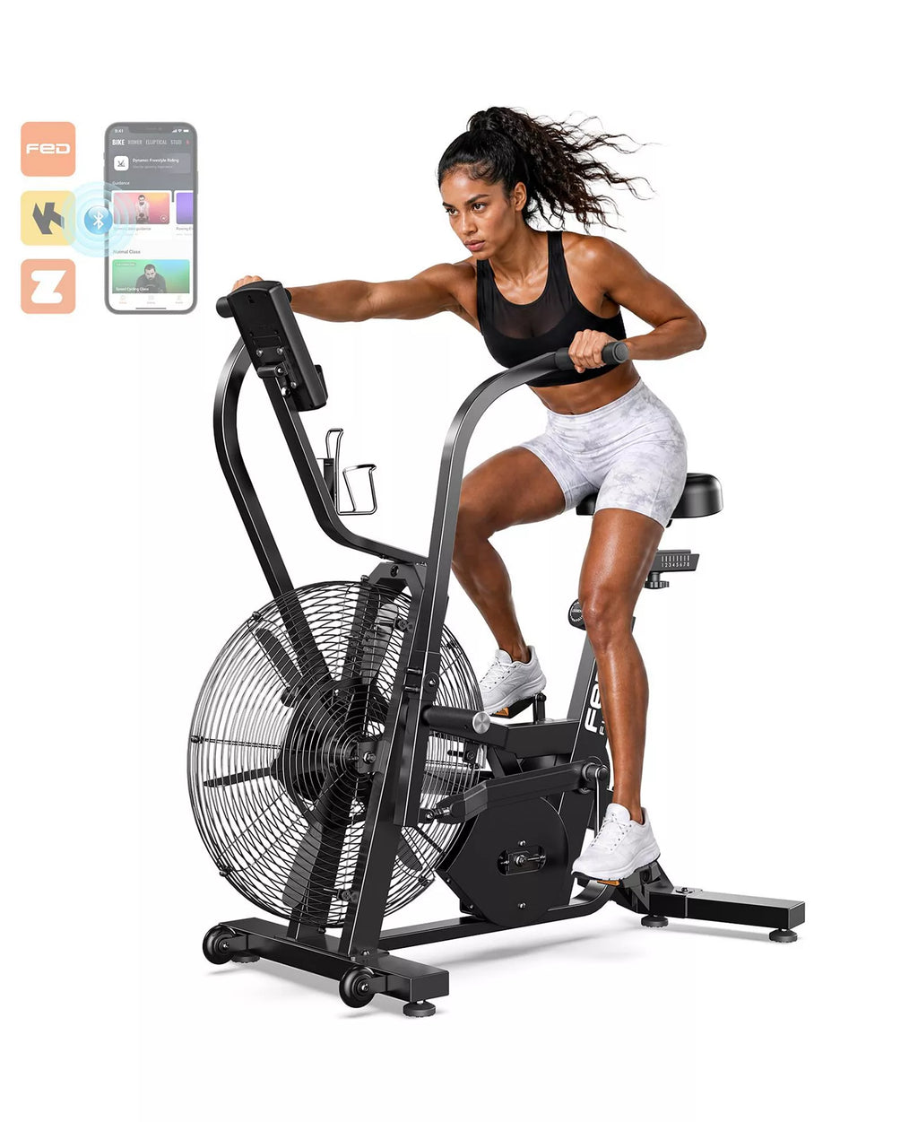 Pro Air Bike, Patented Dual Drive Air Resistance Exercise Bike, Bluetooth Smart Connect Full Body Fan Bike for Home and Garage Gym