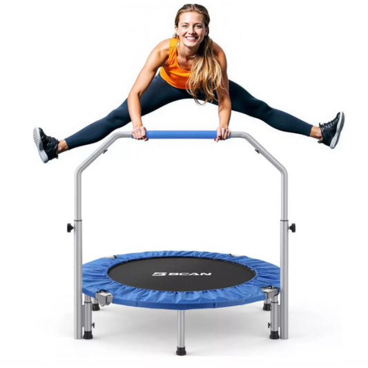 SP2 40" Blue Foldable Mini Trampoline, 330lbs Capacity, Adjustable Foam Handle, Indoor/Garden Fitness Rebounder