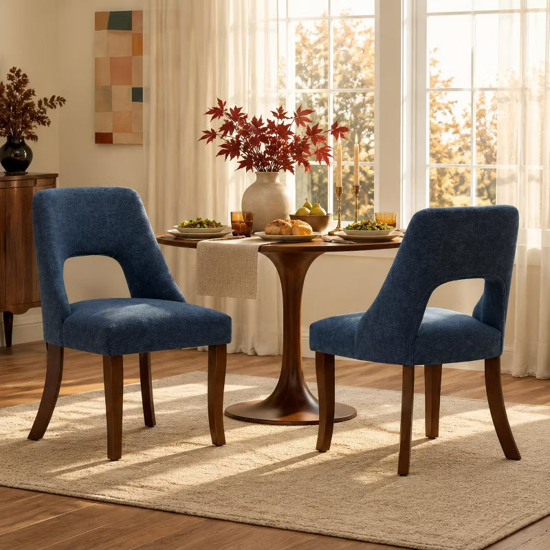 LauKingdom 19.7" Seat Height Set of 2 Chenille Dining Chairs with Curved Solid Wood Legs for Dining Room and Kitchen