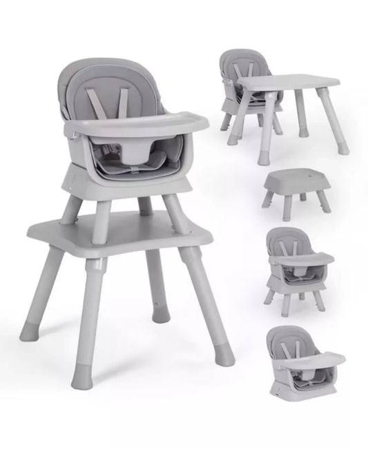8-in-1 Baby High Chair Converts to Booster Seat and Kids Table Set with Removable Tray