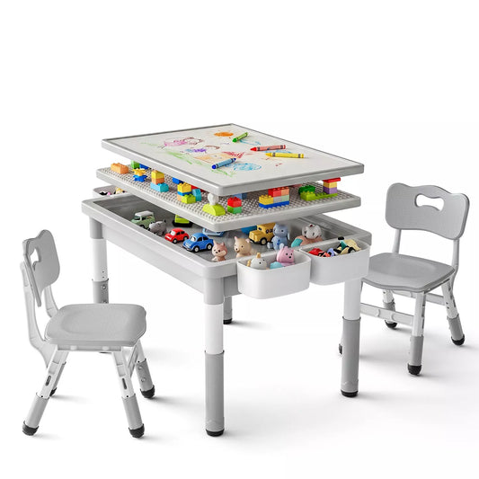 Kids Table and 2 Chair Set, Activity Desk for Drawing, Building Blocks, and Play
