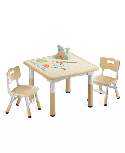 Kids Height-Adjustable Table and 2 Chairs Set with 31.5''W Easy-Clean Top