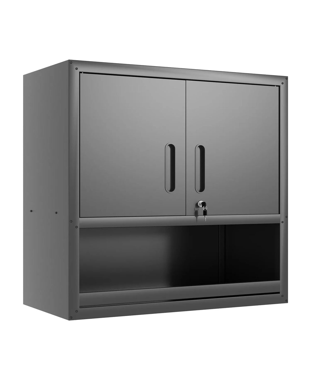 30" Wall Mounted Metal Cabinet 2 Locking Doors Open Drawer Garage Storage