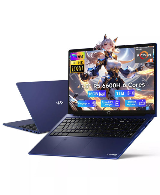17.3" IPS FHD-Gaming-Laptop, AMD Ryzen 5 6600H 16GB DDR5 RAM 1TB SSD (Beat i7-1165G7 Up to 4.5GHz) Radeon 660M