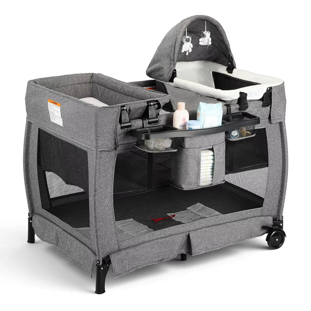 4-in-1 Portable Baby Playard with Bassinet, Changing Table and Canopy