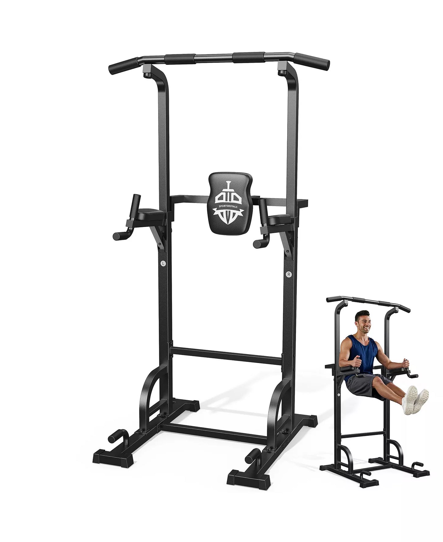 450LBS Power Tower, Adjustable Pull Up Dip Station with 39.7" Extended Base, 5-in-1 Full Body Strength Training Equipment for Home Gym