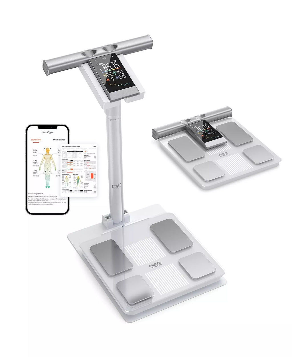 8-Electrode Smart Body Fat Scale with Handheld Handle, Dual-Frequency BIA, 50+ Body Metrics, Bluetooth App