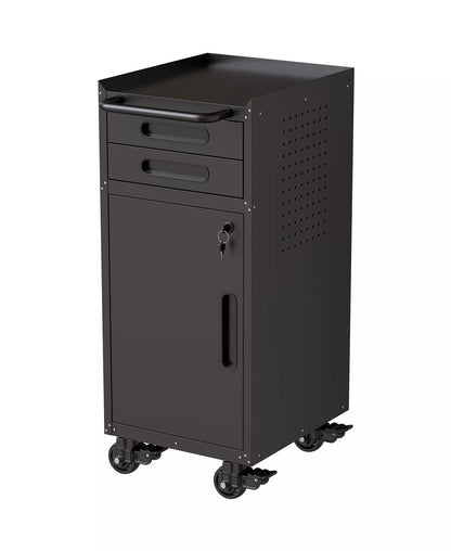 34" Slim Rolling Tool Cabinet - Space-Saving Narrow Storage with Lockable Door and 2 Drawers