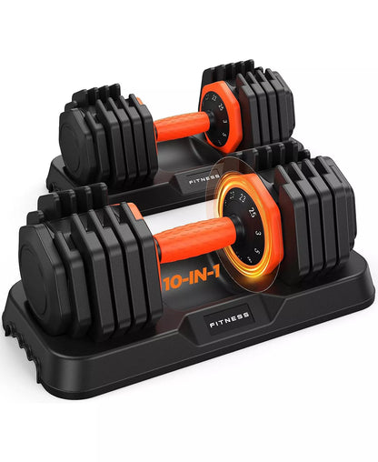 25LB Pro Advanced Adjustable Dumbbell Set Pair 10-Level Weights Double Adjustment Gears Flexible Quick Adjust Home Gym Fitness Equipment