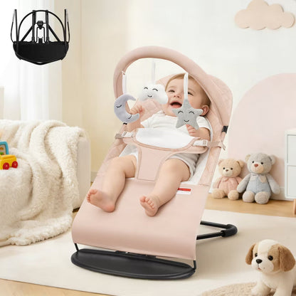 Kmaier Baby Rocker Chair with 3 Modes, Rocker and Stationary Options, Infant Chair with Hanging Toys, Baby Bouncer, Organic Oat