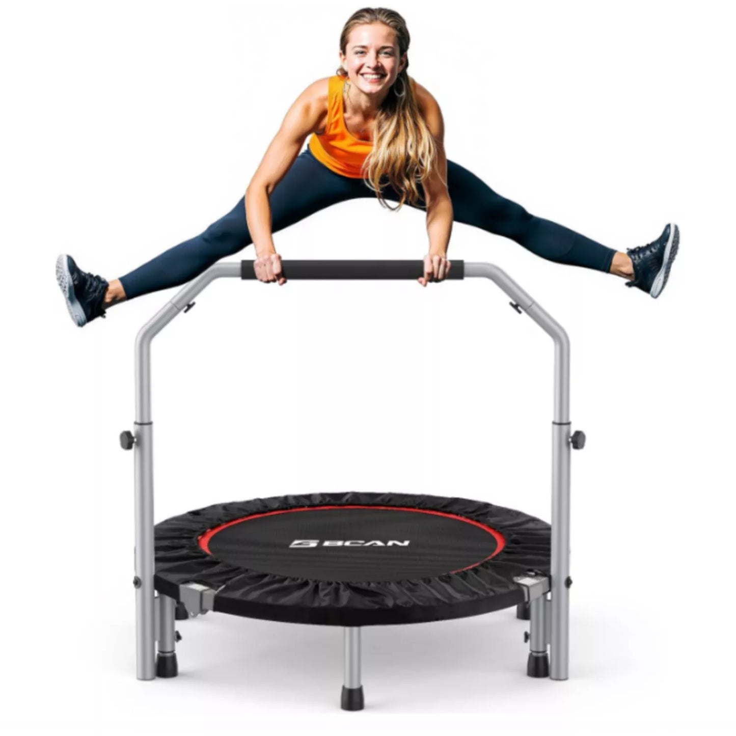 Foldable Mini Trampoline, 330lbs Fitness Rebounder with Adjustable Foam Handle for Indoor/Garden Workout