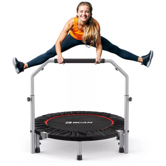 Foldable Mini Trampoline, 330lbs Fitness Rebounder with Adjustable Foam Handle for Indoor/Garden Workout
