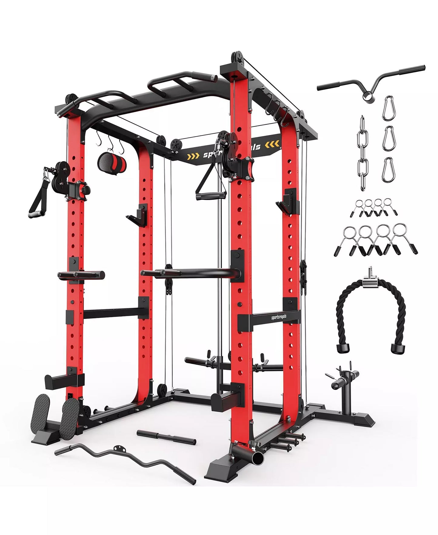 1600LBS Commercial Power Cage, Heavy-Duty Cable Crossover Squat Rack with Full Attachments, All-in-One Home Gym