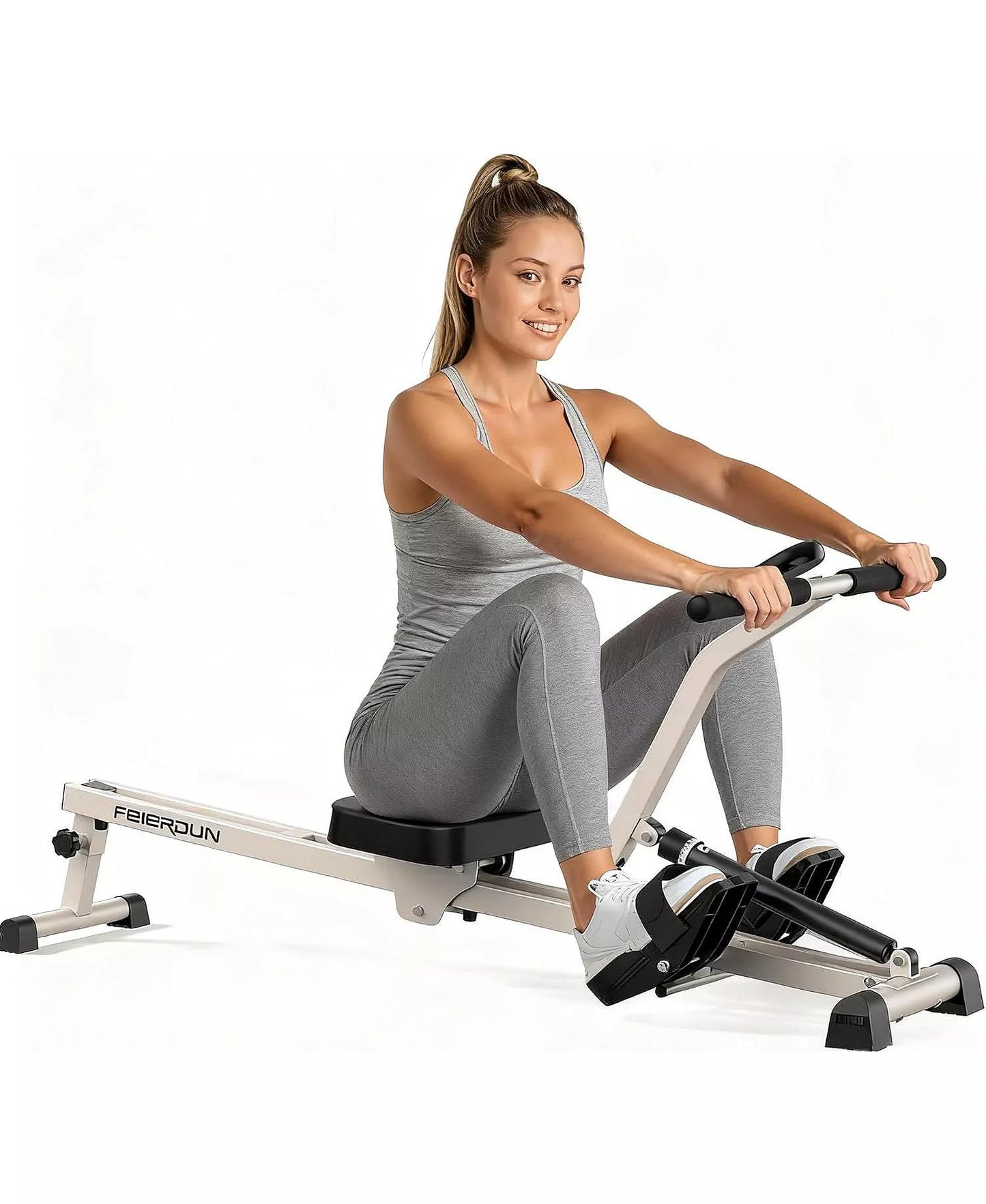 Compact Hydraulic Rowing Machine for Home, 12 Resistance Levels, 300LBS Weight Capacity, Full Body Workout Rower