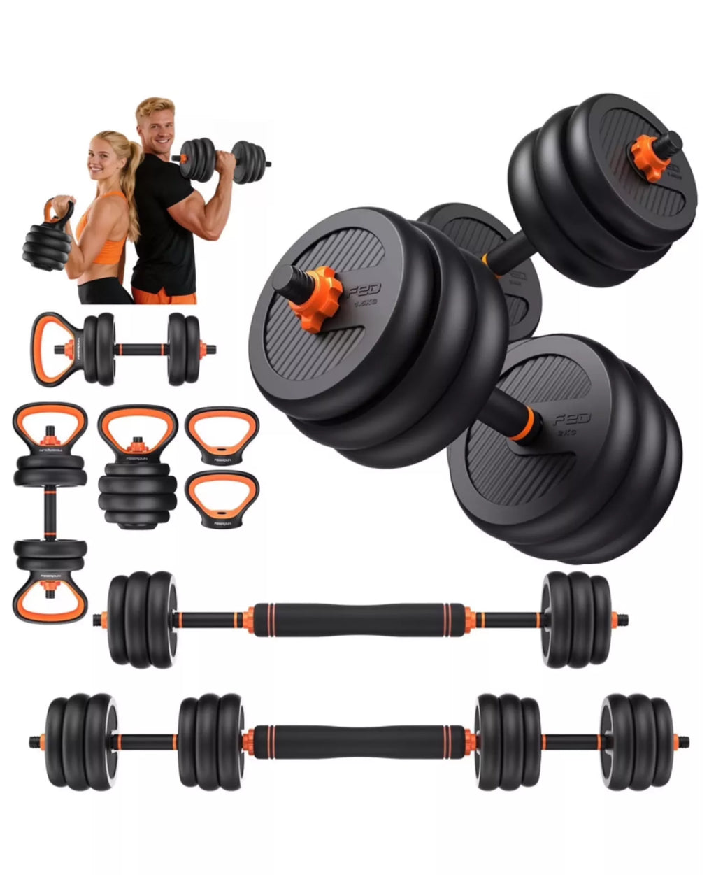 Adjustable Dumbbells, Weight Set with Connector, 5 in 1 Dumbbells Set (Barbell, Kettlebells, Push up Stand, Weight Plate)