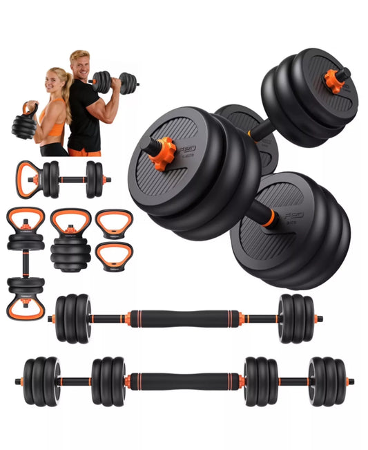 Adjustable Dumbbells, Weight Set with Connector, 5 in 1 Dumbbells Set (Barbell, Kettlebells, Push up Stand, Weight Plate)
