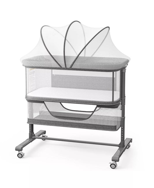3-in-1 Baby Bassinet Bedside Sleeper with Adjustable Height, Mosquito Net and Wheels