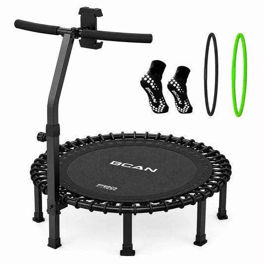 BT4 Soft Land Pro 38 Inch 500LBS Bungee Trampoline, Quiet Indoor Rebounder with Adjustable Tension and Phone Holder