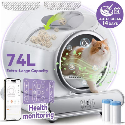 Automatic Cat Litter Box, Self-Cleaning Litter Box, 2.4G Wifi APP Control, for Multiple Cats, Odor Removal,No-Disturb, Sensor Safety, Large Capacity