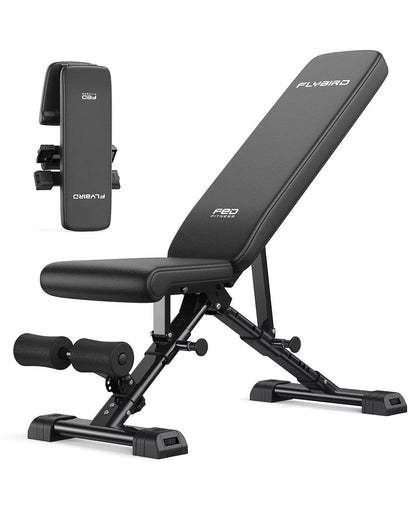 WB5 800LBS ASTM-Certified FLYBIRD WB5 Weight Bench, Foldable FID Adjustable Workout Bench with 30in Extended Backrest