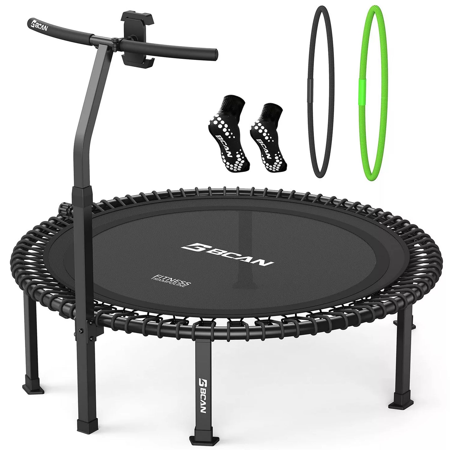 BT4 Soft Land Pro 48 Inch Bungee Trampoline, 500LBS Quiet Indoor Rebounder with Adjustable Tension and Phone Holder