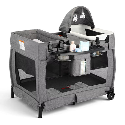 4-in-1 Portable Baby Playard with Bassinet, Changing Table and Canopy