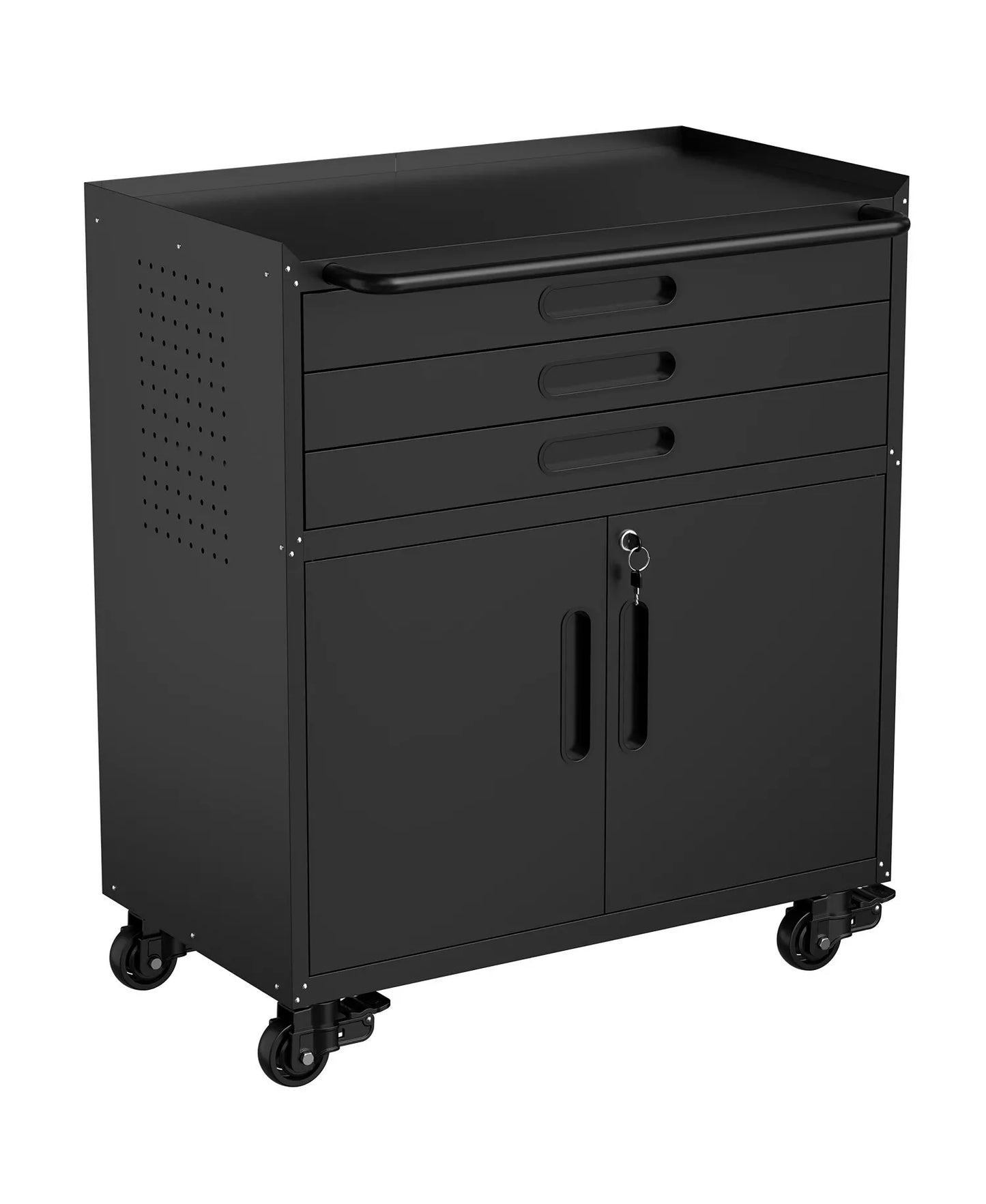 34" Rolling Metal Tool Cabinet - Mobile Workbench with 3 Drawers and Locking Doors