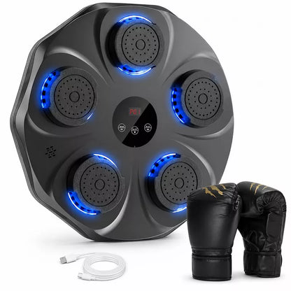 Music Boxing Machine with Gloves, Wall Mounted Bluetooth Trainer, 9 Modes and 9 Speeds,Black