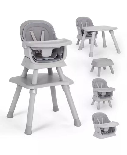 8-in-1 Baby High Chair Converts to Booster Seat and Kids Table Set with Removable Tray