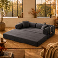 LauKingdom 78.7" Corduroy Convertible Sofa Bed, 3-in-1 Boneless Floor Couch with Foldable Side Rails and Storage Pocket for Living Room and Bedroom