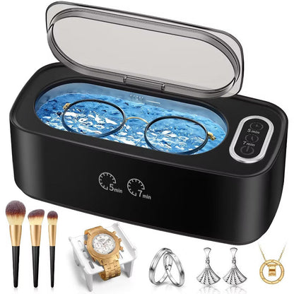 Ultrasonic Jewelry Cleaner with Dual Cleaning Modes and Stainless Steel Tank,Black