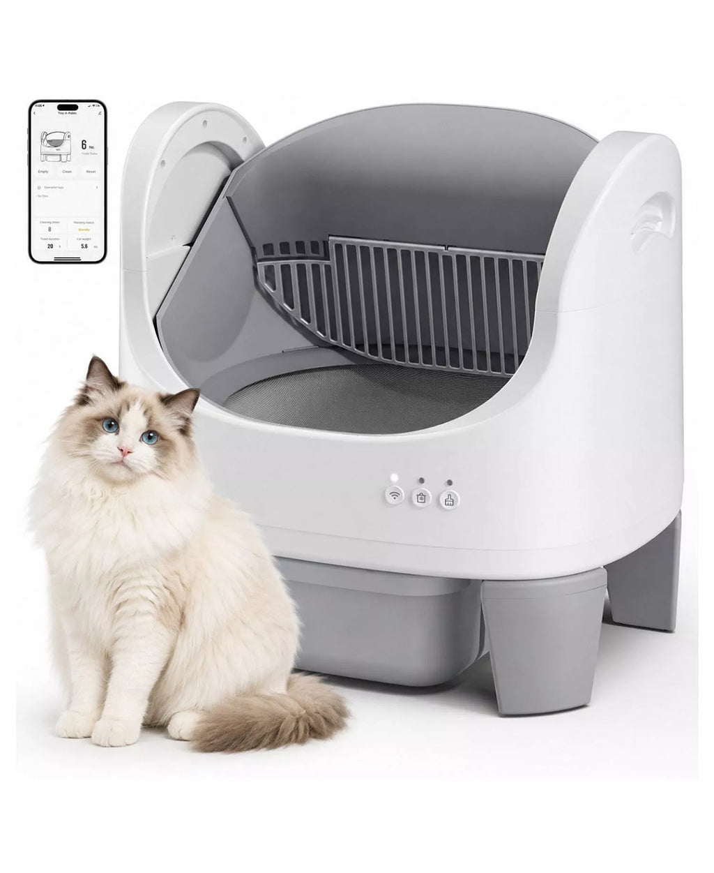 Automatic Self-Cleaning Cat Litter Box with App Control, Open-Top Design, Safety Sensors, Quiet Operation