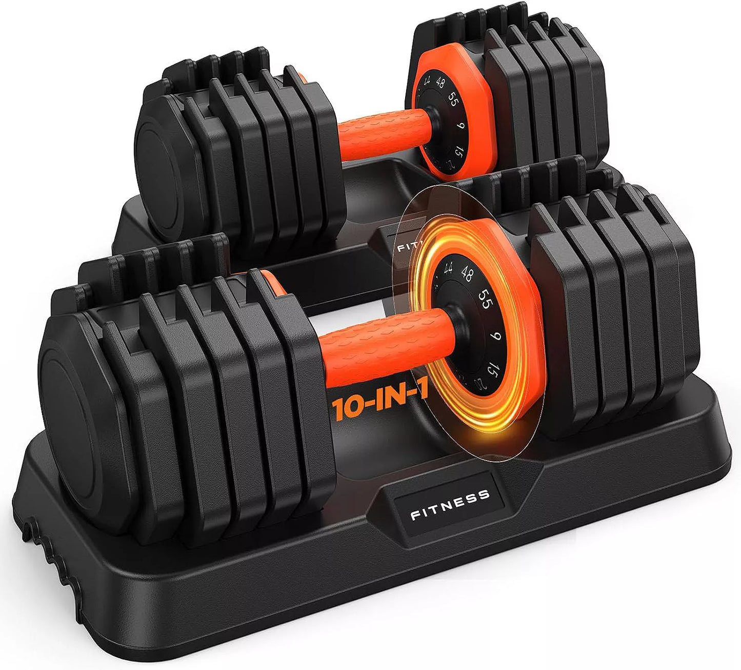 55LB Pro Advanced Adjustable Dumbbell Set Pair 10-Level Weights Double Adjustment Gears Flexible Quick Adjust Home Gym Fitness Equipment
