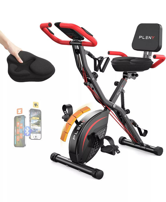 5-in-1 Pro Folding Exercise Bike, Enhanced Magnetic Resistance, 330LB Capacity, Ultra-Quiet, Soft Cushion Seat, LCD and Bands for Home Gym