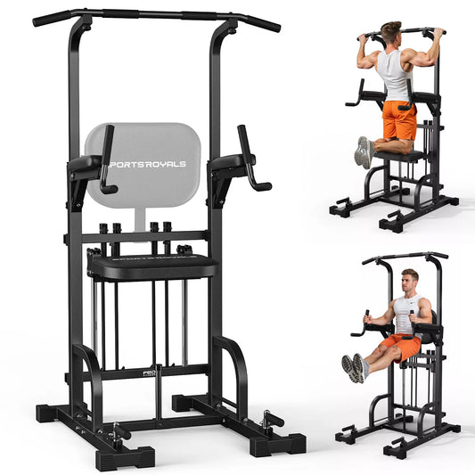 440LBS Assisted Pull Up Power Tower, Adjustable Resistance Dip Station with 2-in-1 Backrest, Multi-Function Strength Training Equipment