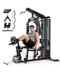 Home Gym Station with Mesh Cover, 150LBS Weight Stack Multifunctional Workout Equipment with Leg Press for Full Body Strength Training