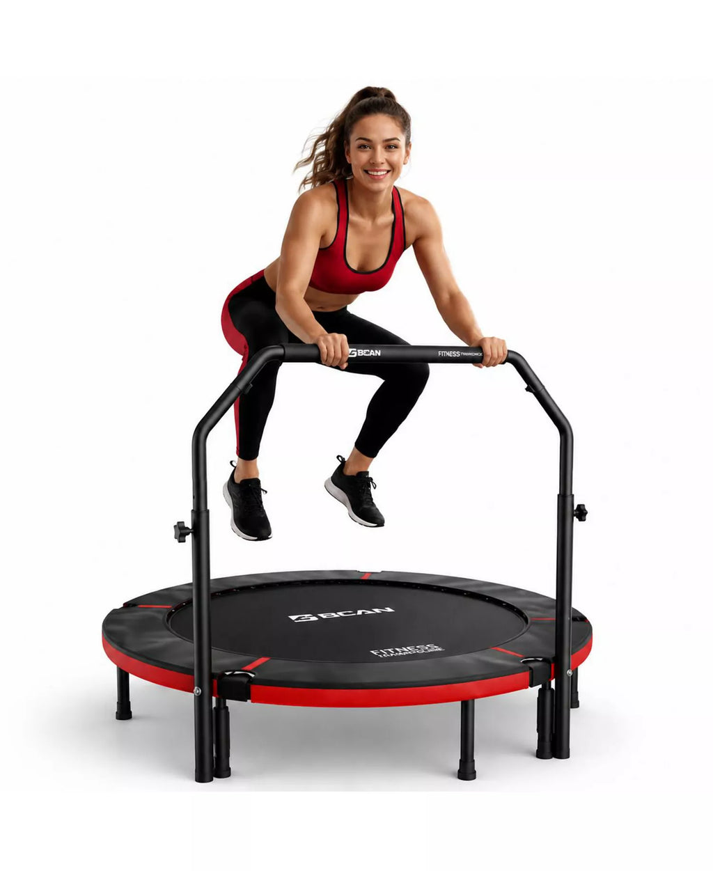 SP3 40 Inch Foldable Mini Trampoline with U Shape Adjustable Foam Handle Adult Rebounder Trampoline Indoor Fitness Workout Max Load 330LBS