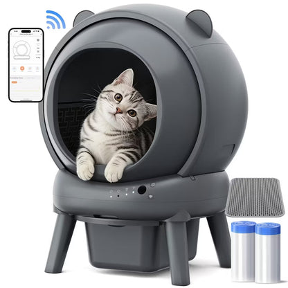 Automatic Litter Box for Multi Cats, Self Cleaning Litter Box, 115 Large Capacity,APP Control + Panel Control,Anti-Pinch Safety Design,Odor Control