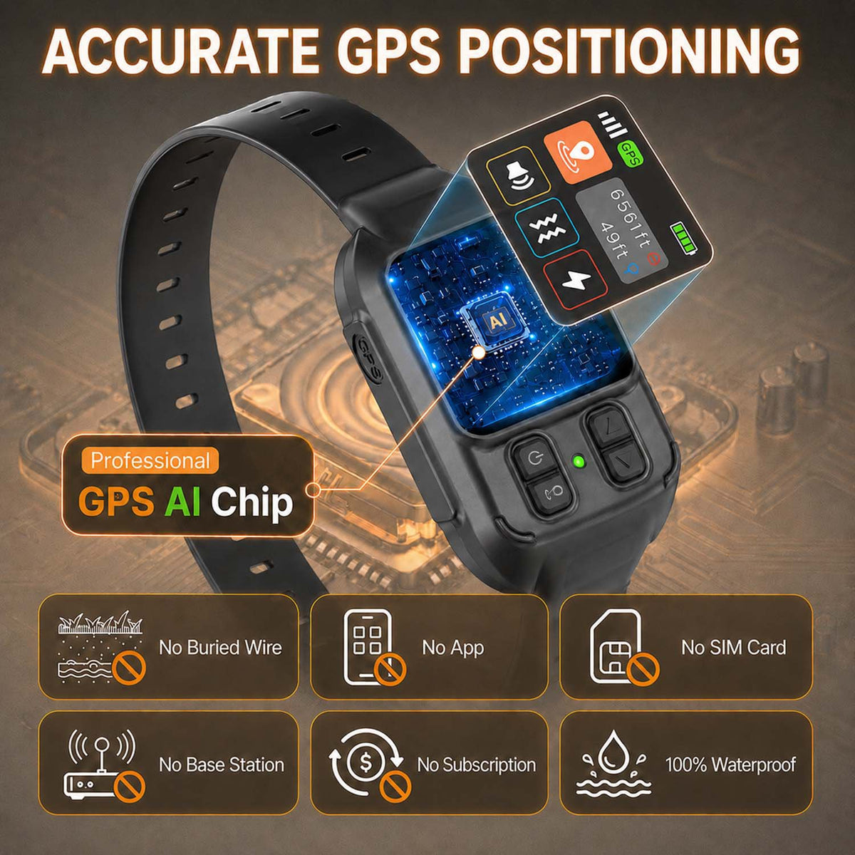 CICPAP GPS Wireless Dog Fence, 2 Fence Modes, 49-6561ft Radius & Custom-Shaped Boundary, No App or Subscription, Waterproof Dog Collar