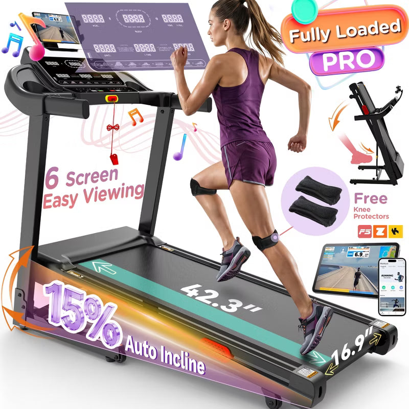 Treadmill Clearance | 3.8 HP Foldable Treadmills for Home, Brushless Motorized Incline Treadmill, Treadmill for Home with 15% Auto Incline