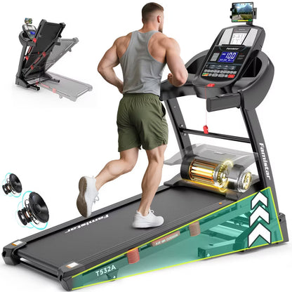 Treadmill with 20% Auto Incline 400lbs Capacity, 5.1HP Folding Treadmill for Home, 0.6-12MPH, 18" Wide Deck, Knee Support