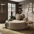 Premium Round Sofa Bed Cloud Couch with Memory Foam, Waffle Fabric Small Sectional Lounge with 2 Accent Pillows for Living Room, Dorm, Apartment