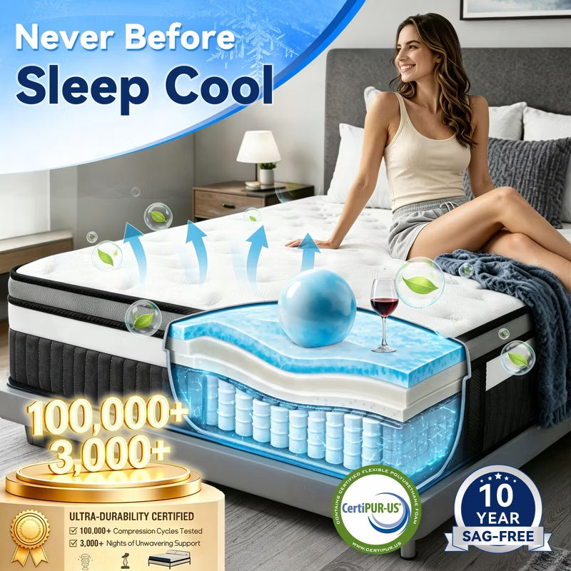 14" Queen Hybrid Mattress in a Box with Gel Memory Foam, Cooling Sleep, Medium Feel, Pressure Relief, Motion Isolation, CertiPUR-US Certified